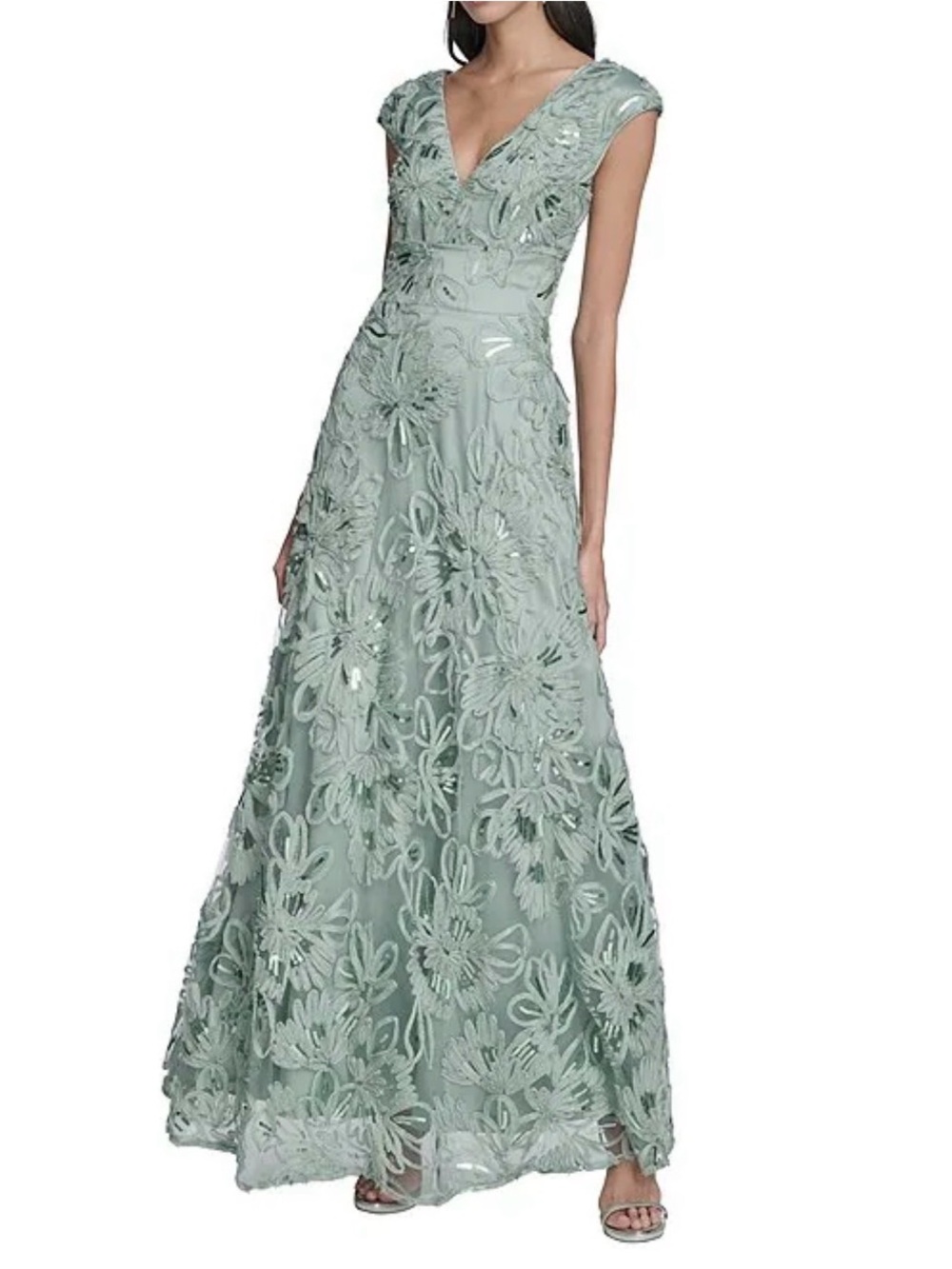 Eliza J Sage Green Embroidered V‑Neck Maxi Dress
